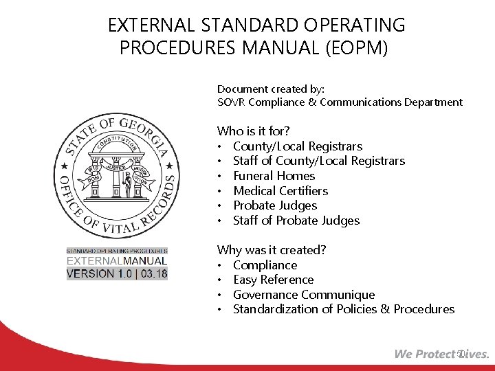 EXTERNAL STANDARD OPERATING PROCEDURES MANUAL (EOPM) Document created by: SOVR Compliance & Communications Department