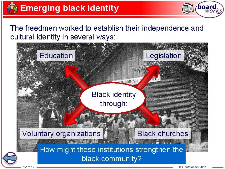 Emerging black identity The freedmen worked to establish their independence and cultural identity in