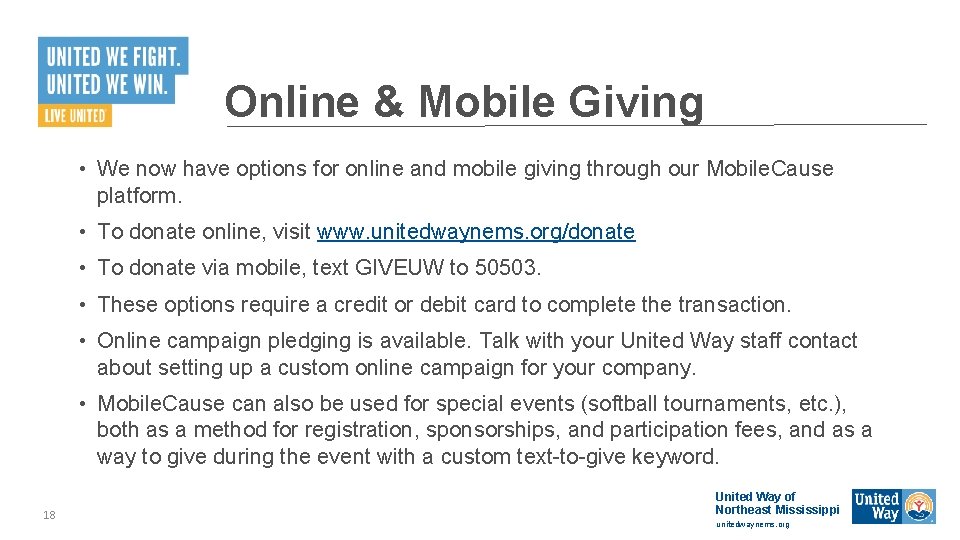 Online & Mobile Giving • We now have options for online and mobile giving Online & Mobile Giving • We now have options for online and mobile giving