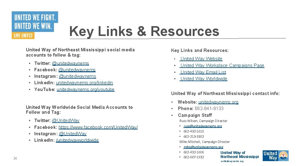 Key Links & Resources United Way of Northeast Mississippi social media accounts to follow Key Links & Resources United Way of Northeast Mississippi social media accounts to follow