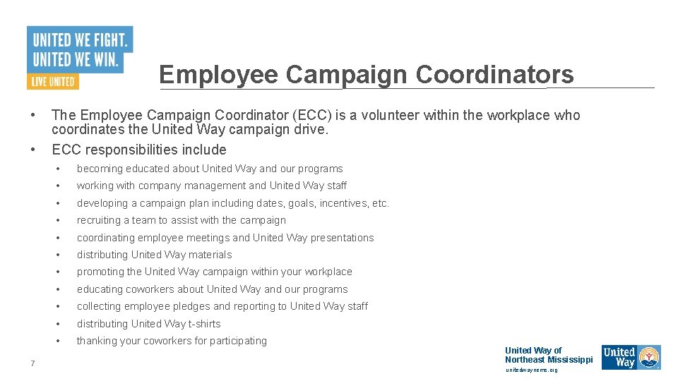 Employee Campaign Coordinators • • 7 The Employee Campaign Coordinator (ECC) is a volunteer Employee Campaign Coordinators • • 7 The Employee Campaign Coordinator (ECC) is a volunteer