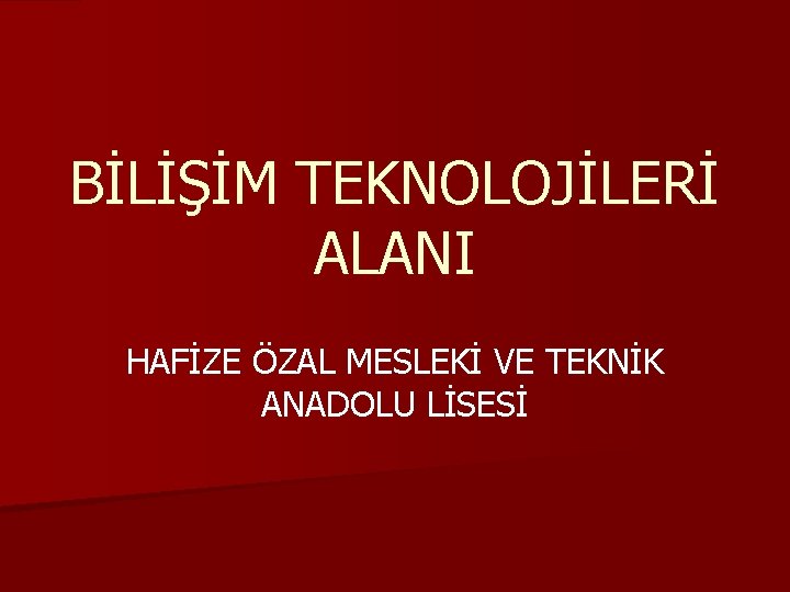 BİLİŞİM TEKNOLOJİLERİ ALANI HAFİZE ÖZAL MESLEKİ VE TEKNİK ANADOLU LİSESİ 