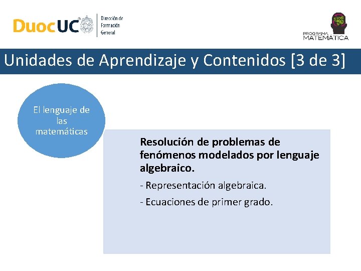 Unidades de Aprendizaje y Contenidos [3 de 3] El lenguaje de las matemáticas Resolución