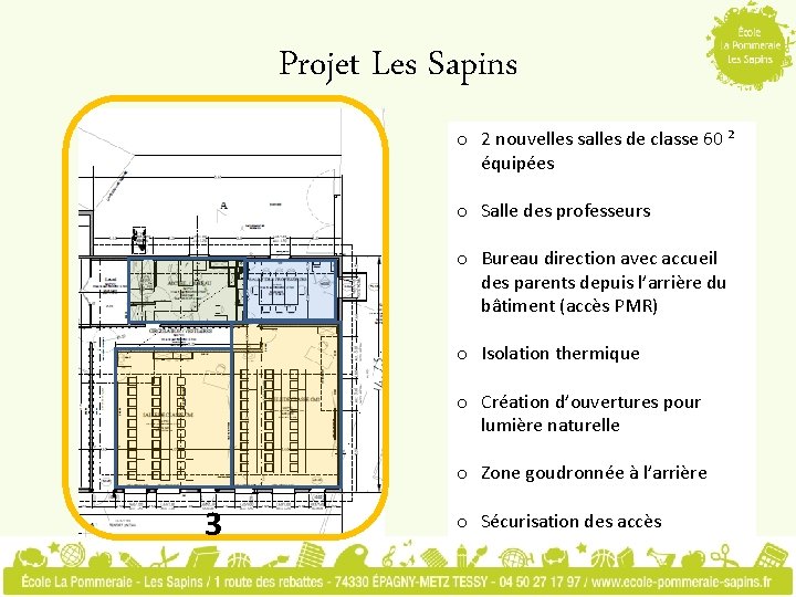 Projet Les Sapins o 2 nouvelles salles de classe 60 ² équipées o Salle