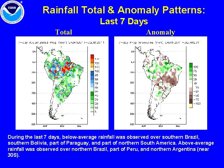 Rainfall Total & Anomaly Patterns: Last 7 Days Total Anomaly During the last 7