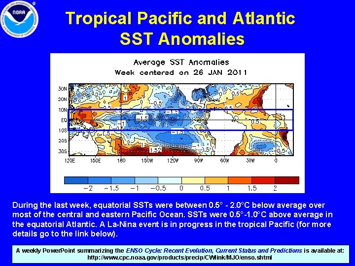 Tropical Pacific and Atlantic SST Anomalies During the last week, equatorial SSTs were between