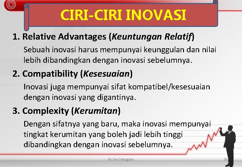 CIRI-CIRI INOVASI 1. Relative Advantages (Keuntungan Relatif) Sebuah inovasi harus mempunyai keunggulan dan nilai