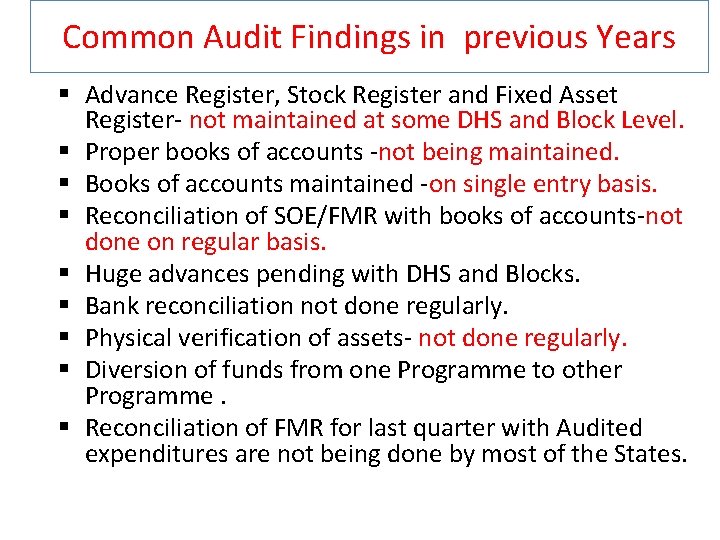 Common Audit Findings in previous Years § Advance Register, Stock Register and Fixed Asset