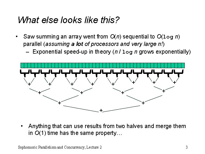 What else looks like this? • Saw summing an array went from O(n) sequential