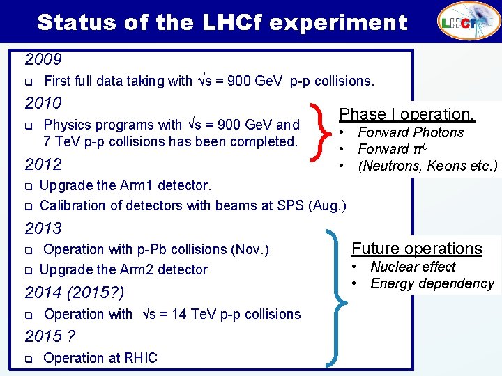 Status of the LHCf experiment 2009 q First full data taking with √s =