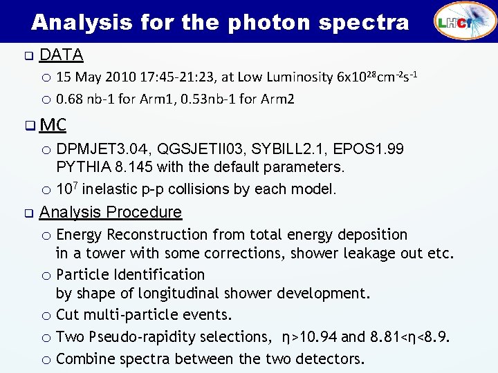 Analysis for the photon spectra q DATA o 15 May 2010 17: 45 -21: