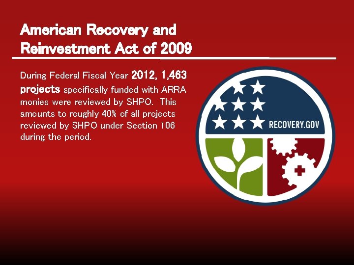 American Recovery and Reinvestment Act of 2009 During Federal Fiscal Year 2012, 1, 463