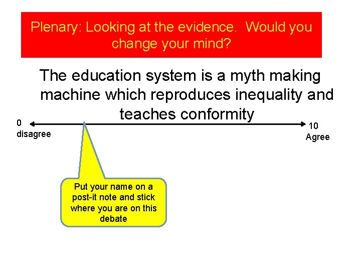 Plenary: Looking at the evidence. Would you change your mind? The education system is