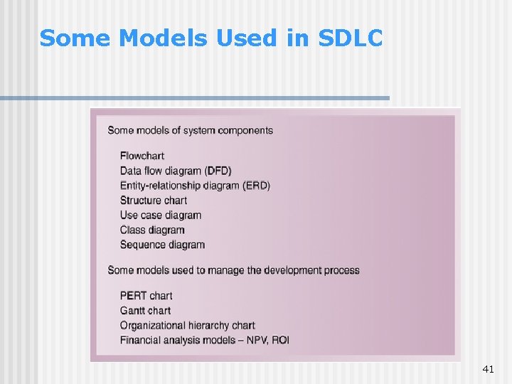 Some Models Used in SDLC 41 Some Models Used in SDLC 41