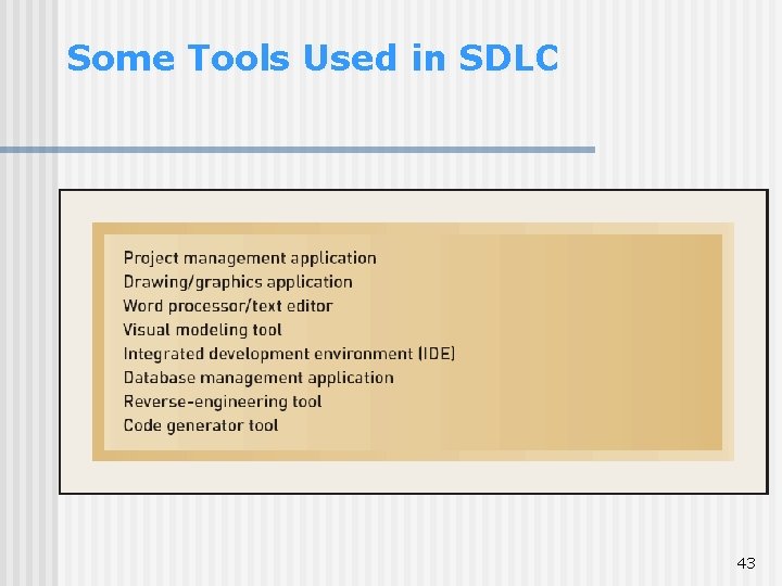 Some Tools Used in SDLC 43 Some Tools Used in SDLC 43