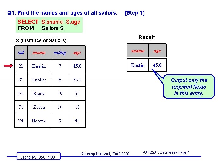 Q 1. Find the names and ages of all sailors. [Step 1] SELECT S.