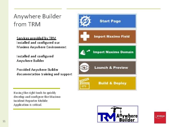 Anywhere Builder from TRM Services provided by TRM Installed and configured our Maximo Anywhere