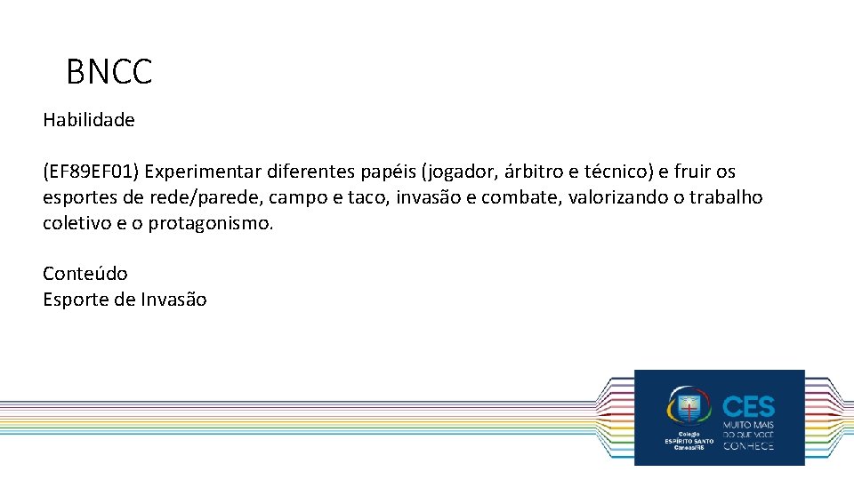 BNCC Habilidade (EF 89 EF 01) Experimentar diferentes papéis (jogador, árbitro e técnico) e