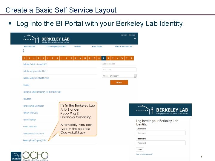 Create a Basic Self Service Layout § Log into the BI Portal with your
