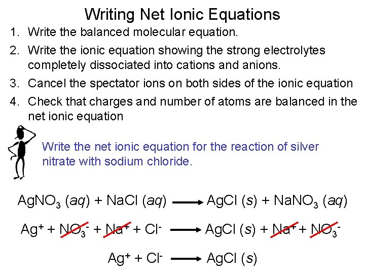 Writing Net Ionic Equations 1. Write the balanced molecular equation. 2. Write the ionic