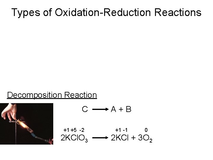 Types of Oxidation-Reduction Reactions Decomposition Reaction C +1 +5 -2 2 KCl. O 3