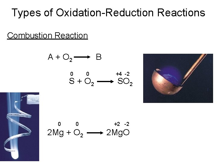 Types of Oxidation-Reduction Reactions Combustion Reaction A + O 2 B 0 0 S