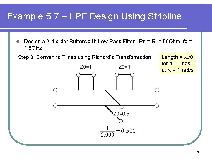 Example 5. 7 – LPF Design Using Stripline l Design a 3 rd order
