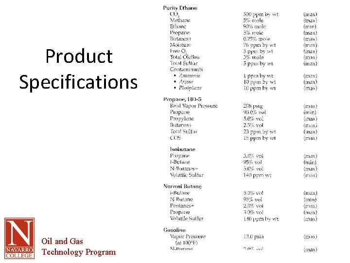 Product Specifications Oil and Gas Technology Program 