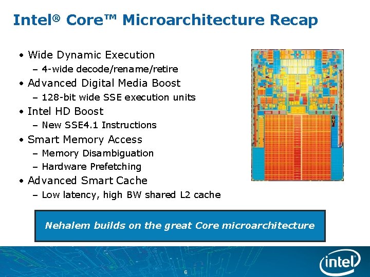 Intel® Core™ Microarchitecture Recap • Wide Dynamic Execution – 4 -wide decode/rename/retire • Advanced