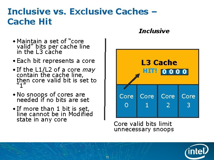 Inclusive vs. Exclusive Caches – Cache Hit Inclusive • Maintain a set of “core