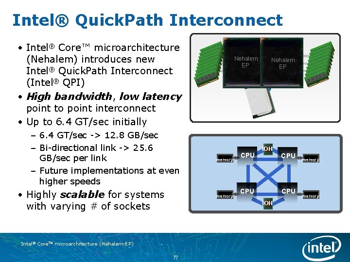 Intel® Quick. Path Interconnect • Intel® Core™ microarchitecture (Nehalem) introduces new Intel® Quick. Path