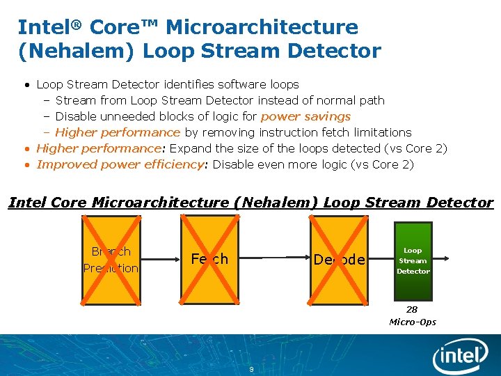 Intel® Core™ Microarchitecture (Nehalem) Loop Stream Detector • Loop Stream Detector identifies software loops
