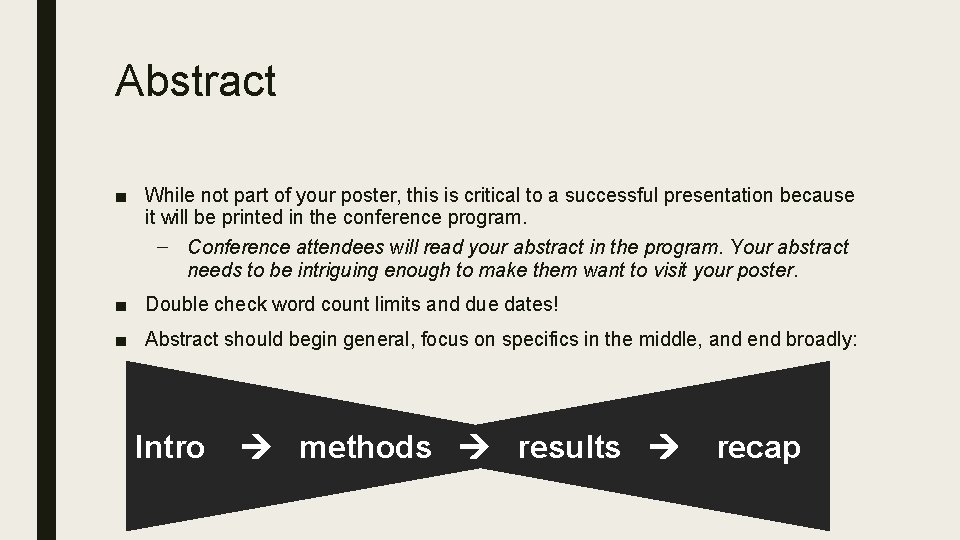 Abstract ■ While not part of your poster, this is critical to a successful