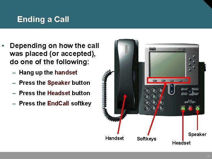 Ending a Call • Depending on how the call was placed (or accepted), do