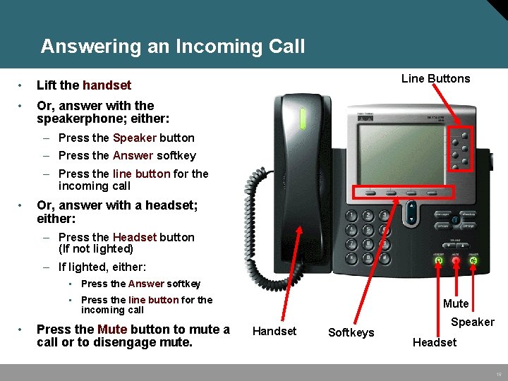 Answering an Incoming Call • Lift the handset • Or, answer with the speakerphone;