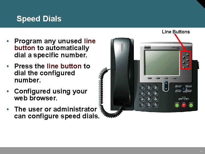 Speed Dials Line Buttons • Program any unused line button to automatically dial a