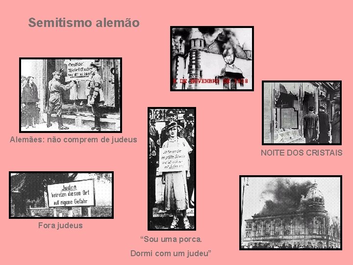 Semitismo alemão Alemães: não comprem de judeus NOITE DOS CRISTAIS Fora judeus “Sou uma