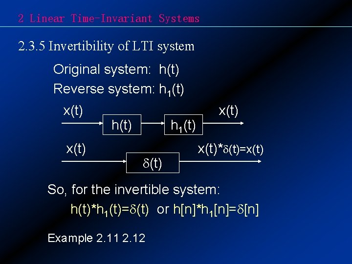 2 Linear Time-Invariant Systems 2. 3. 5 Invertibility of LTI system Original system: h(t)