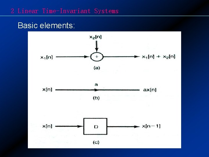 2 Linear Time-Invariant Systems Basic elements: 