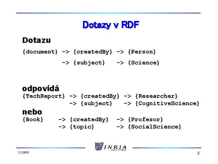 Dotazy v RDF Dotazu {document} -> {created. By} -> {Person} -> {subject} -> {Science}