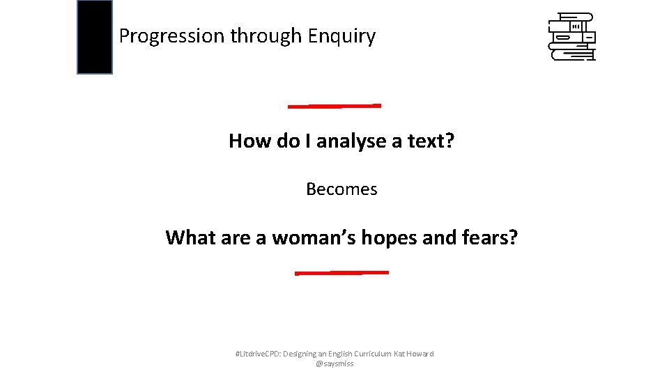 Progression through Enquiry How do I analyse a text? Becomes What are a woman’s