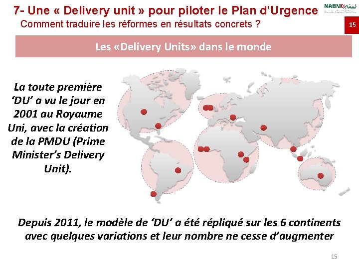 7 - Une « Delivery unit » pour piloter le Plan d’Urgence Comment traduire