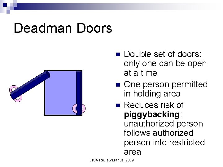 Deadman Doors n n n Double set of doors: only one can be open