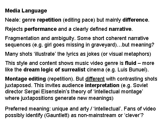 Media Language Neale: genre repetition (editing pace) but mainly difference. Rejects performance and a