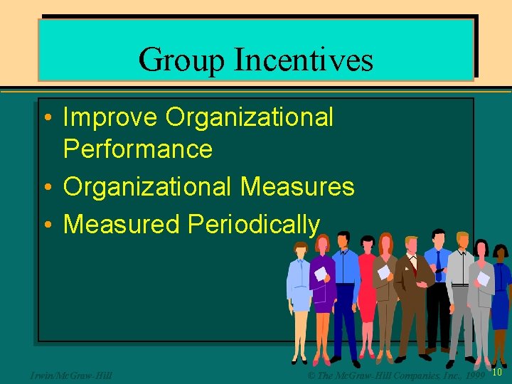 Group Incentives • Improve Organizational Performance • Organizational Measures • Measured Periodically Irwin/Mc. Graw-Hill