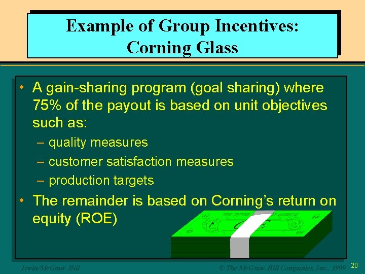 Example of Group Incentives: Corning Glass • A gain-sharing program (goal sharing) where 75%