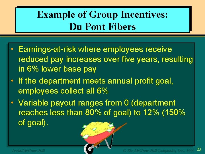 Example of Group Incentives: Du Pont Fibers • Earnings-at-risk where employees receive reduced pay