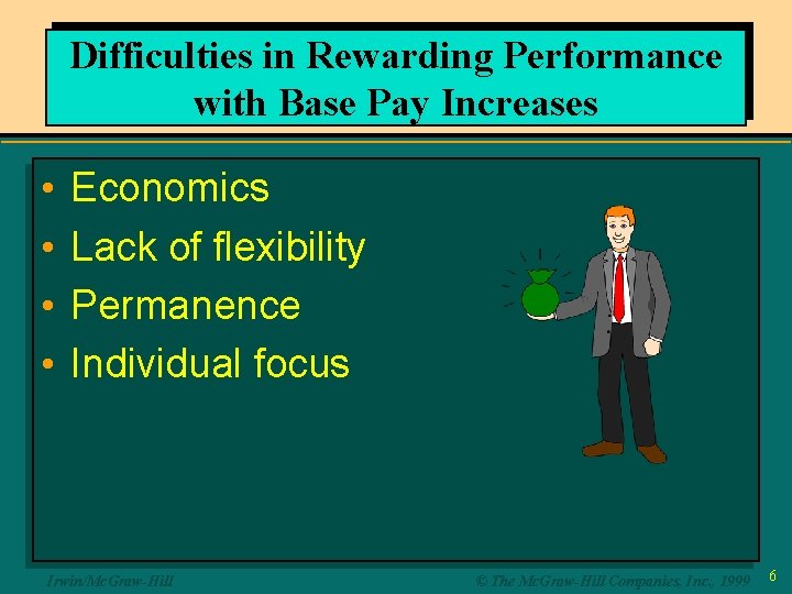 Difficulties in Rewarding Performance with Base Pay Increases • • Economics Lack of flexibility