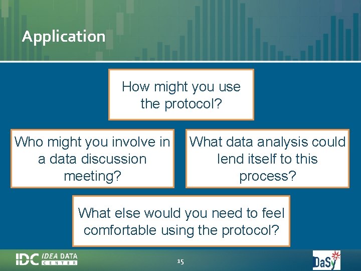 Application How might you use the protocol? Who might you involve in a data