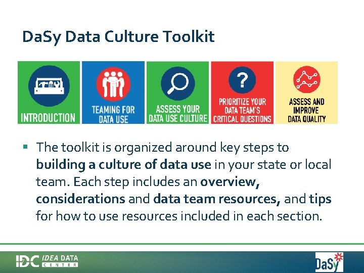 Da. Sy Data Culture Toolkit § The toolkit is organized around key steps to